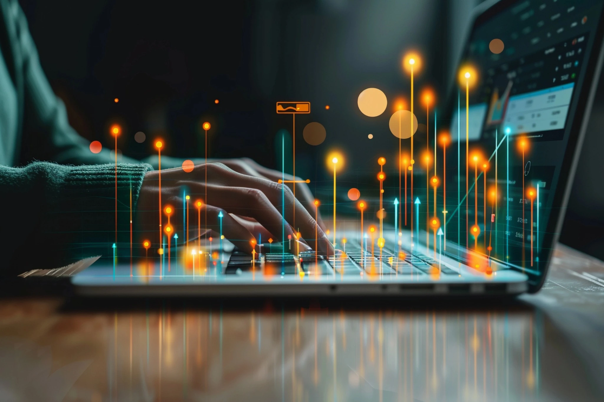 Data visualization above a laptop