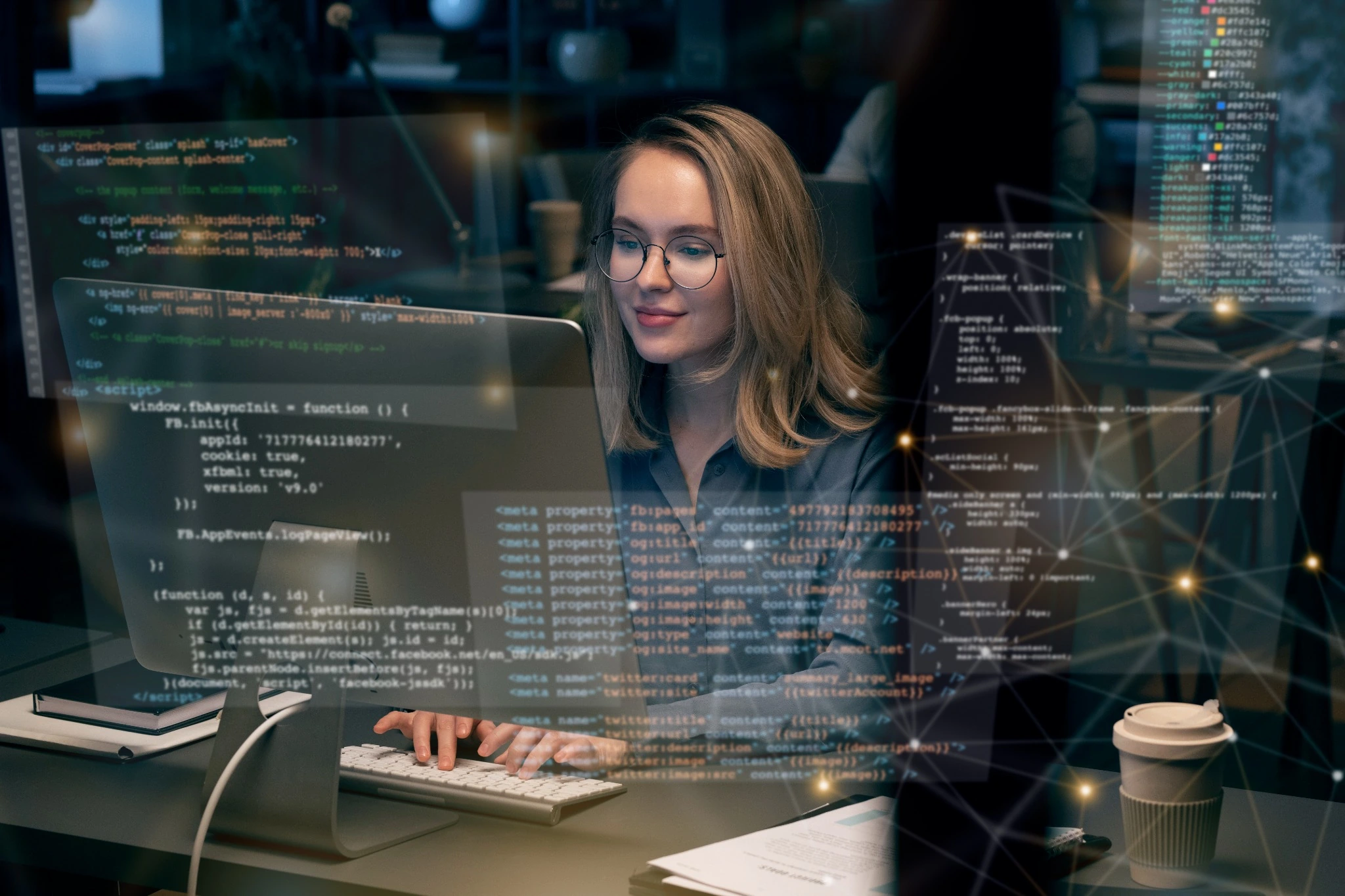 Engineer working with code and digital systems