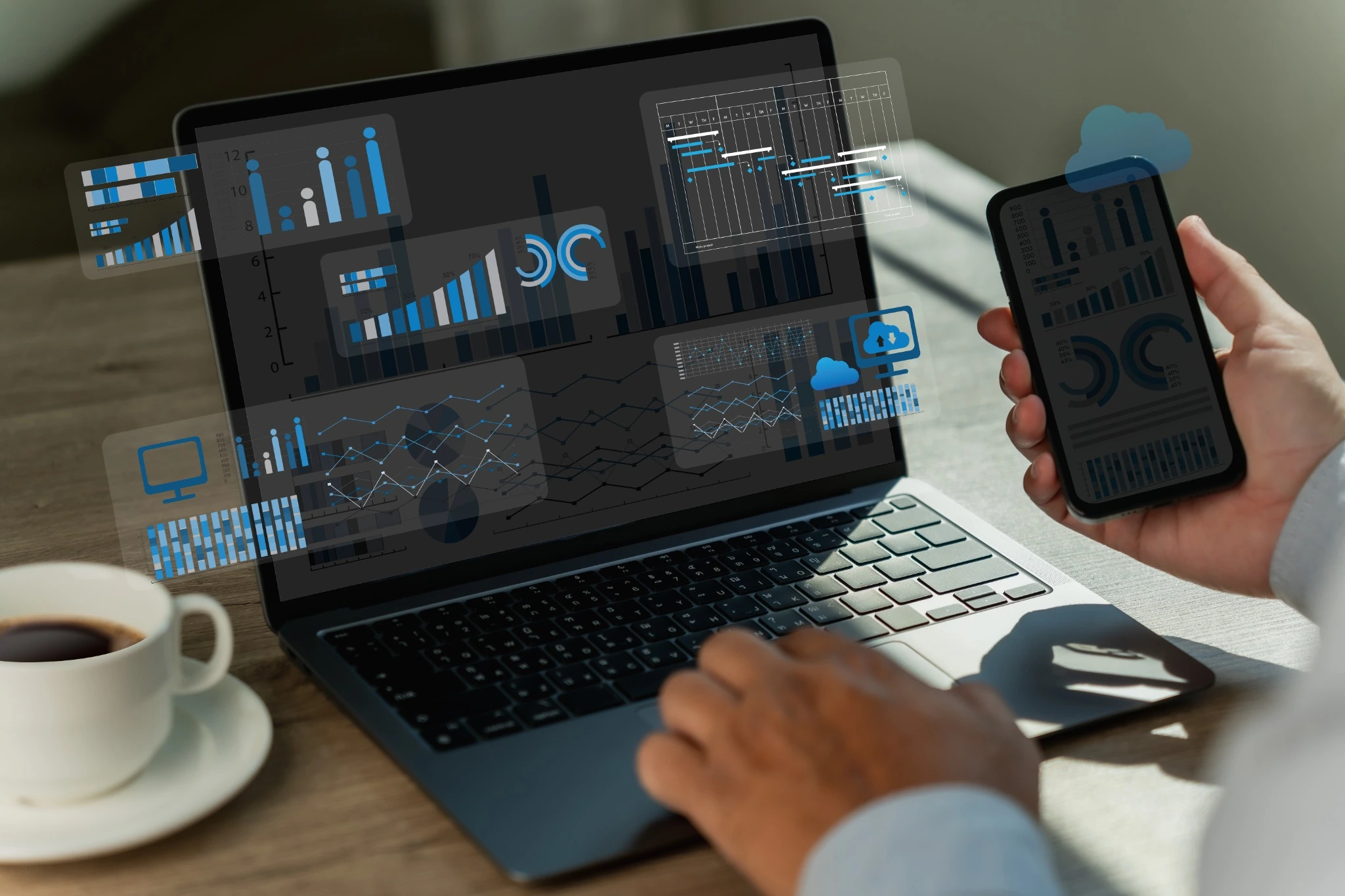 Software dashboard on a laptop and phone